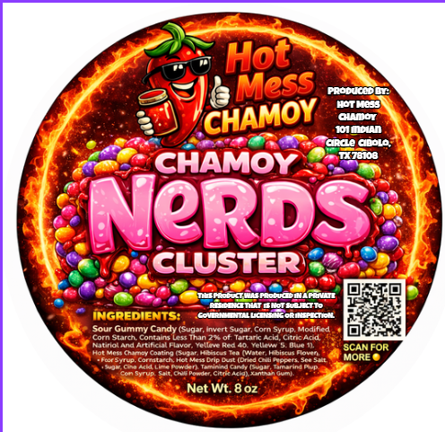 Chamoy nerds clusters candy coated in sweet, sour, and spicy chamoy, made fresh in Cibolo and serving San Antonio, TX
