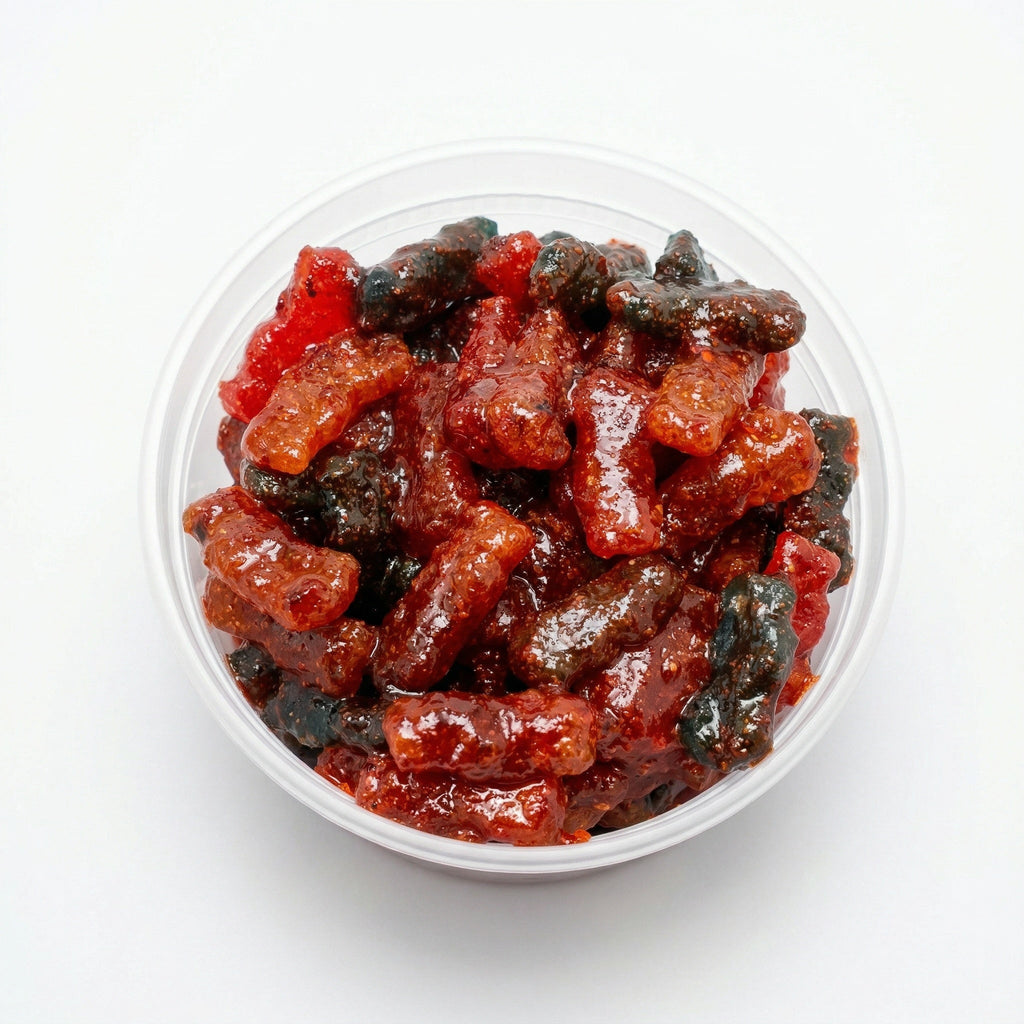 Chamoy sour patch kids coated in sweet and spicy chamoy with chili powder, made fresh in Cibolo and serving San Antonio, TX